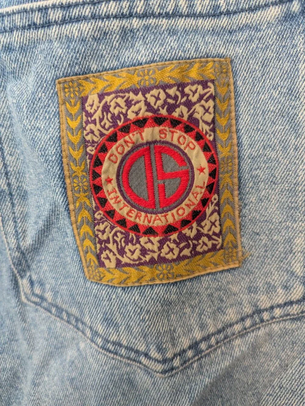 Vintage 100% Leather Geometric Patchwork Don't Stop International Denim Jeans - Picture 9 of 15